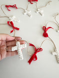 Load image into Gallery viewer, Handmade Cross Garland with Red Bows - Faith Inspired Christmas Decor (6ft)