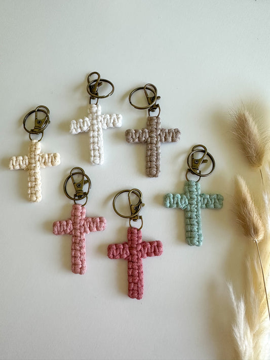 Macrame Cross Keychain - Handmade Christian Keychain Gift