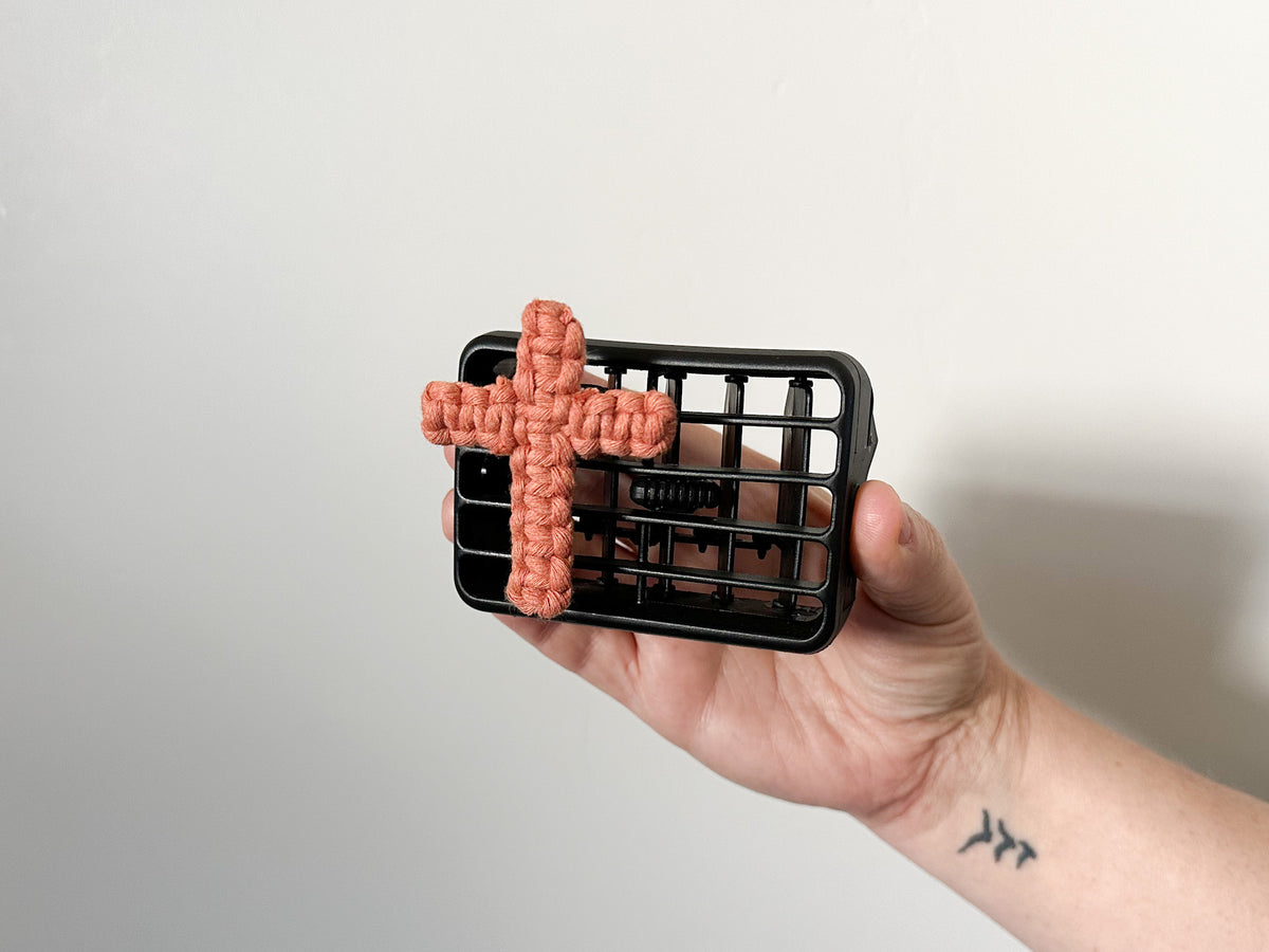 Macrame Cross Vent Clip - Handmade Christian Car Accessory