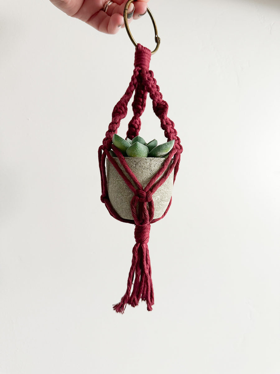 Mini Macrame Plant Hanger - Handmade Car Charm or Gift