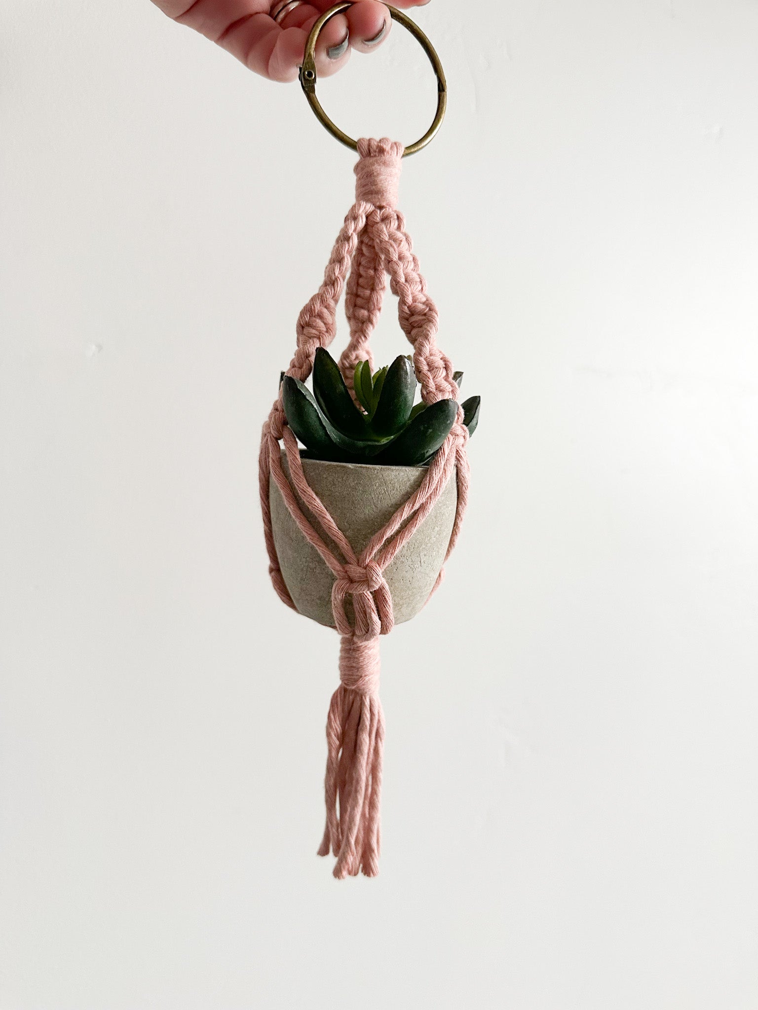 Mini Macrame Plant Hanger with Faux Succulent