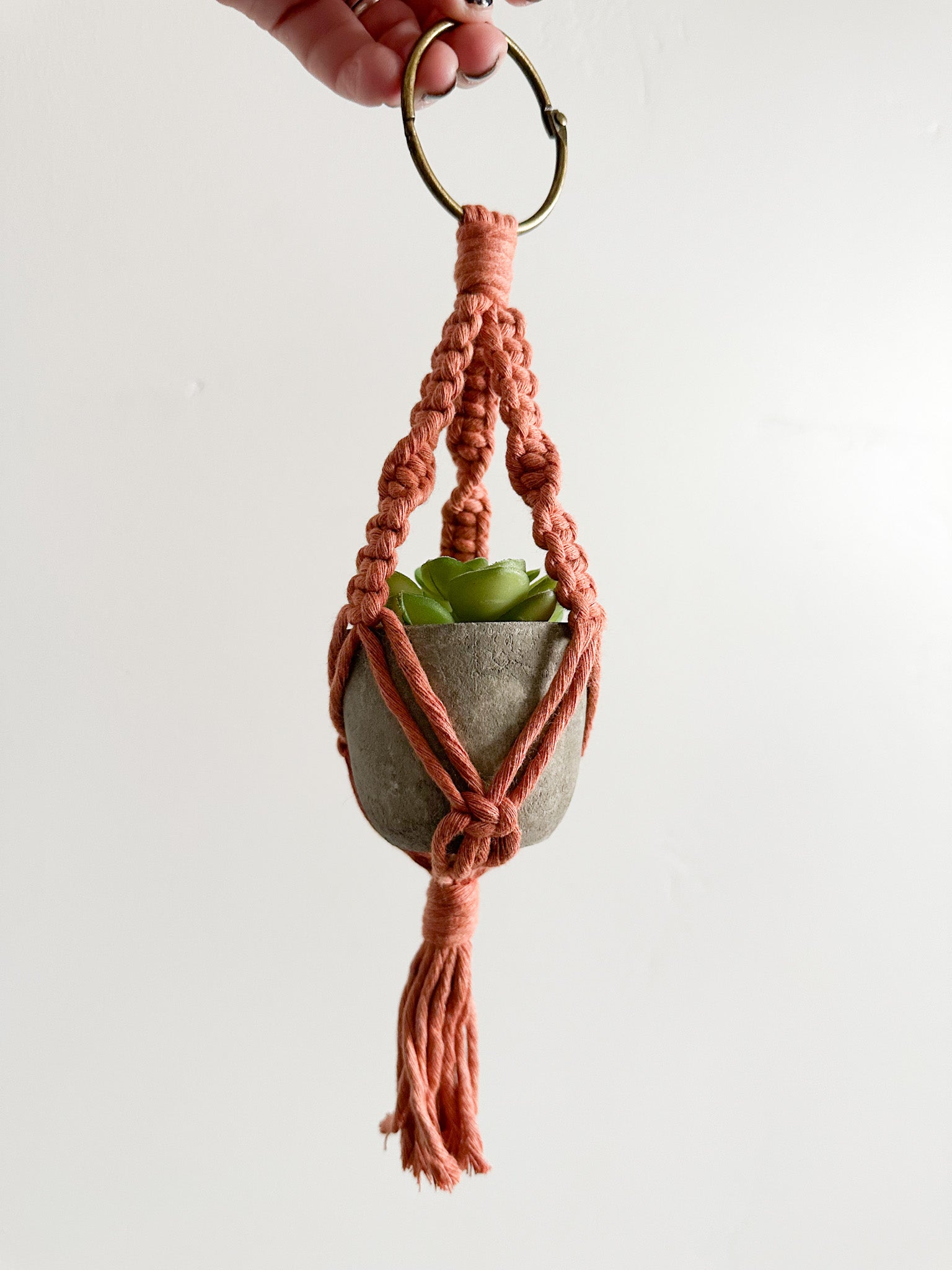 Mini Macrame Plant Hanger with Faux Succulent