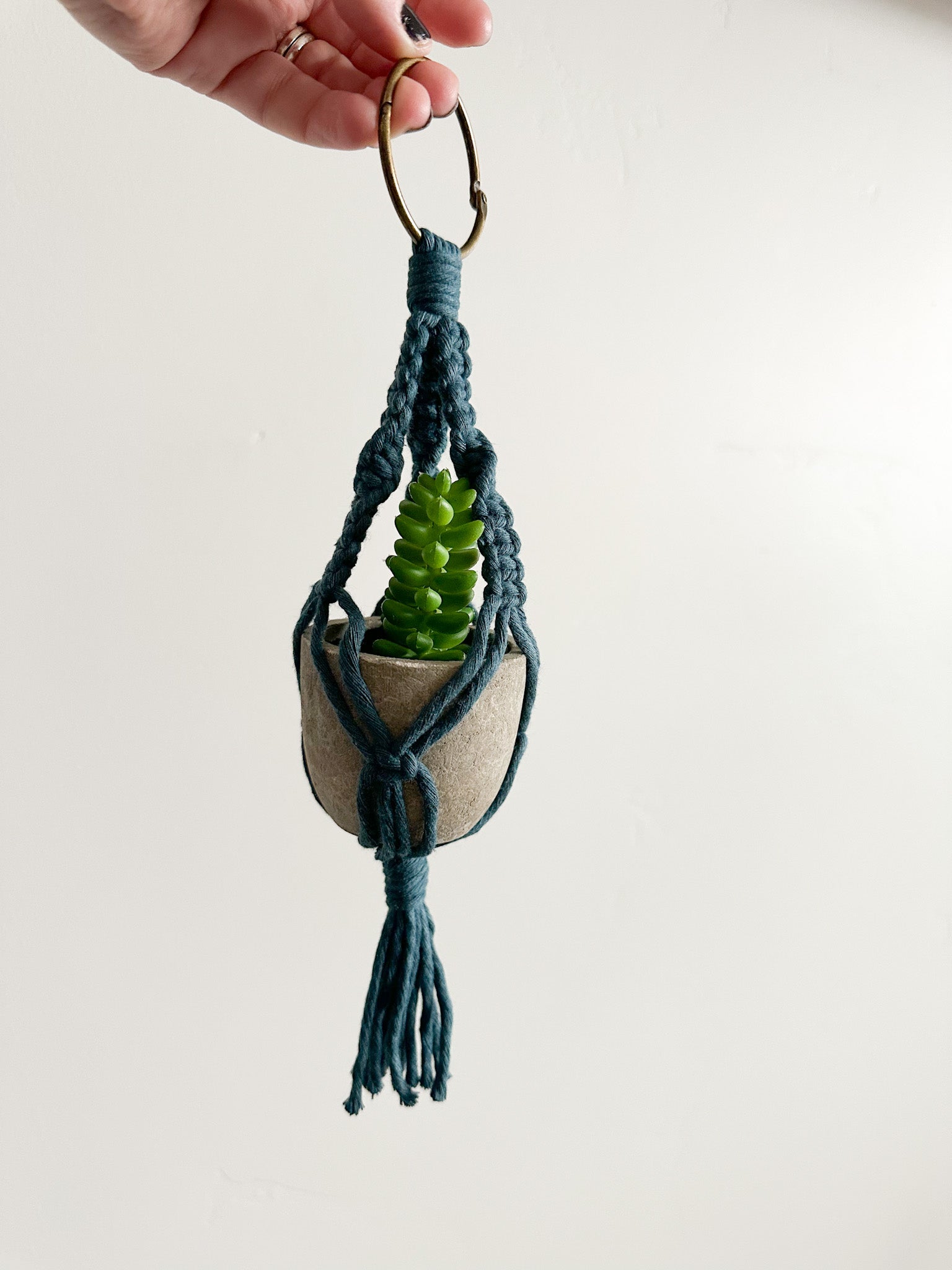 Mini Macrame Plant Hanger with Faux Succulent