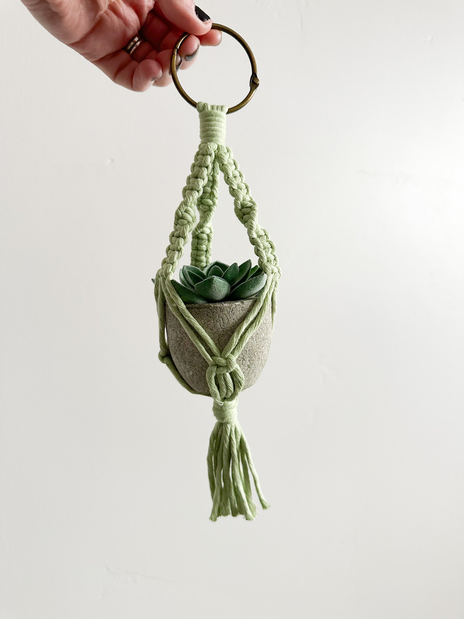 Mini Macrame Plant Hanger with Faux Succulent