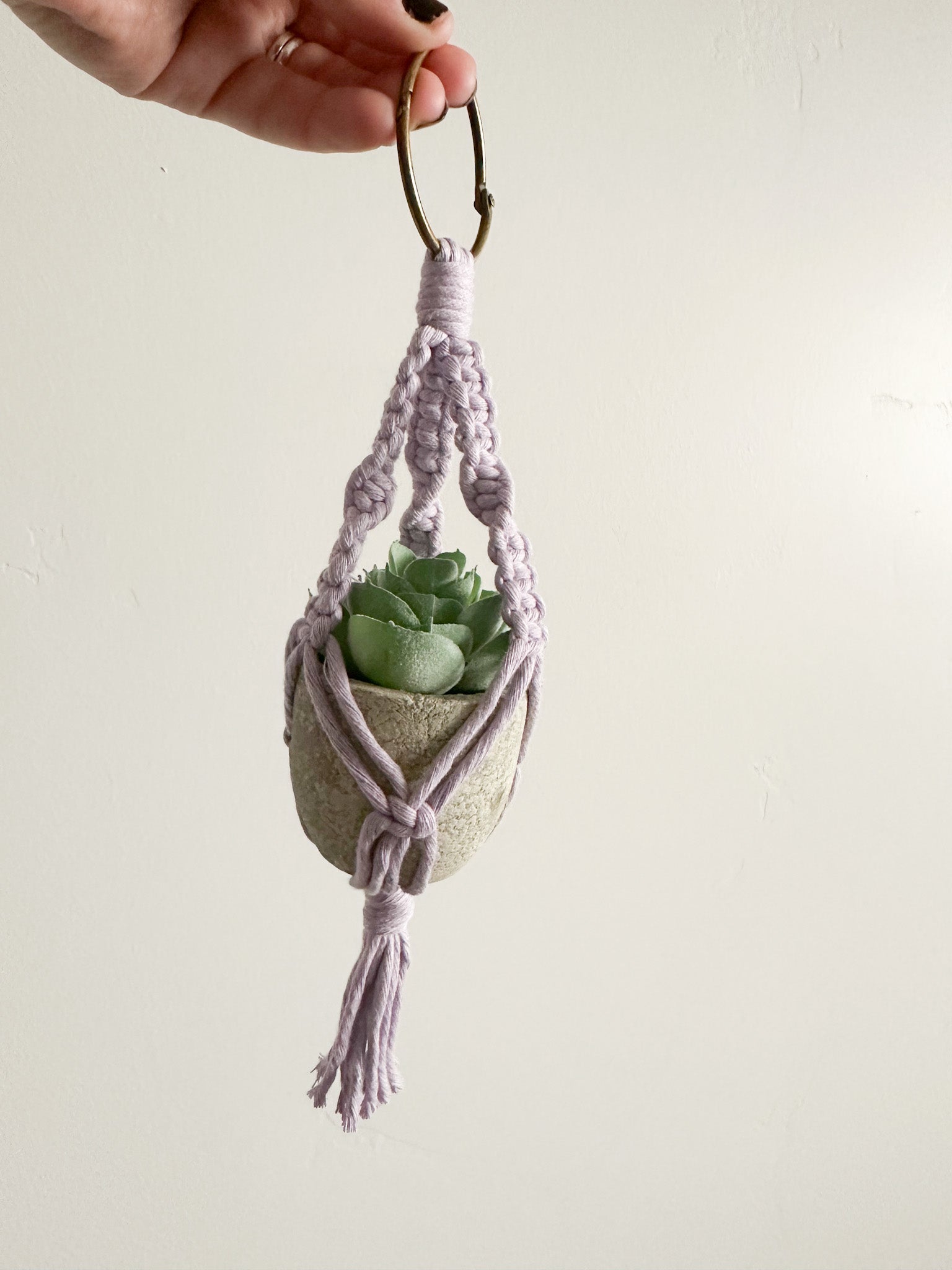 Mini Macrame Plant Hanger with Faux Succulent