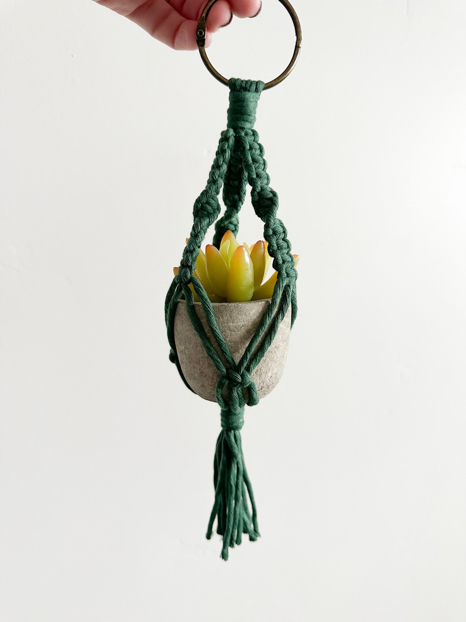Mini Macrame Plant Hanger with Faux Succulent