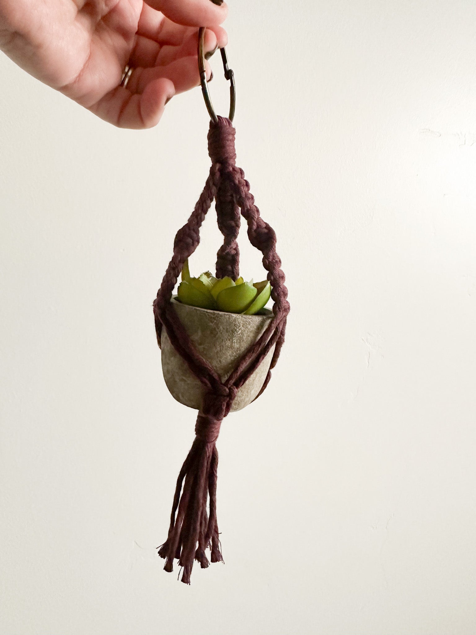 Mini Macrame Plant Hanger with Faux Succulent