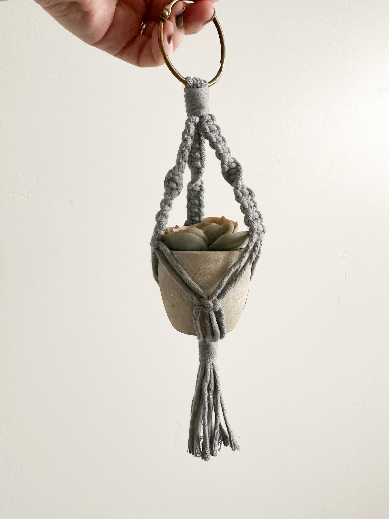 Mini Macrame Plant Hanger with Faux Succulent