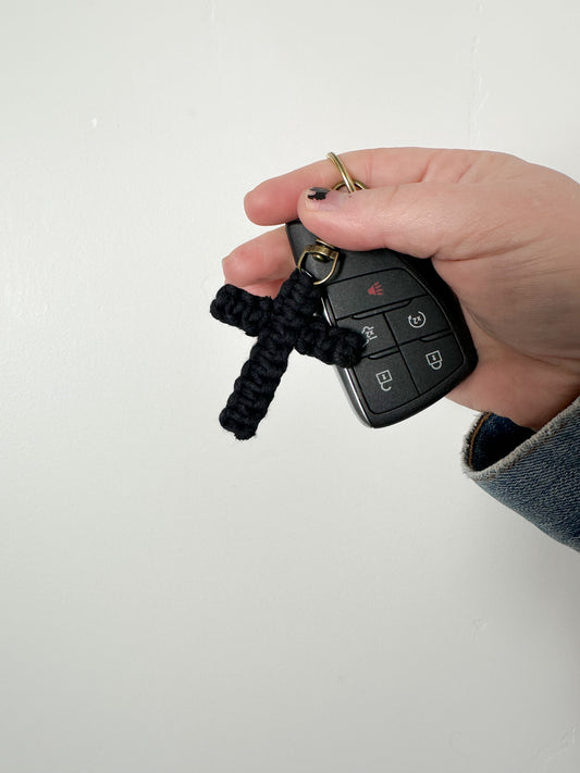Macrame Cross Keychain - Black