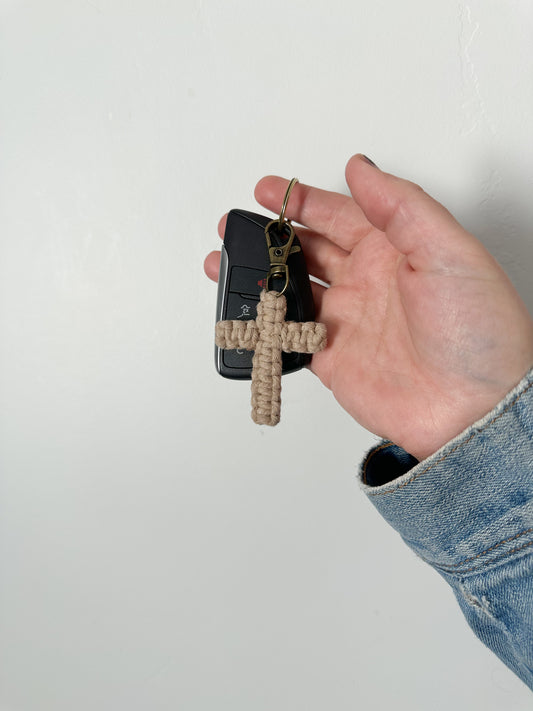Macrame Cross Keychain - Sand