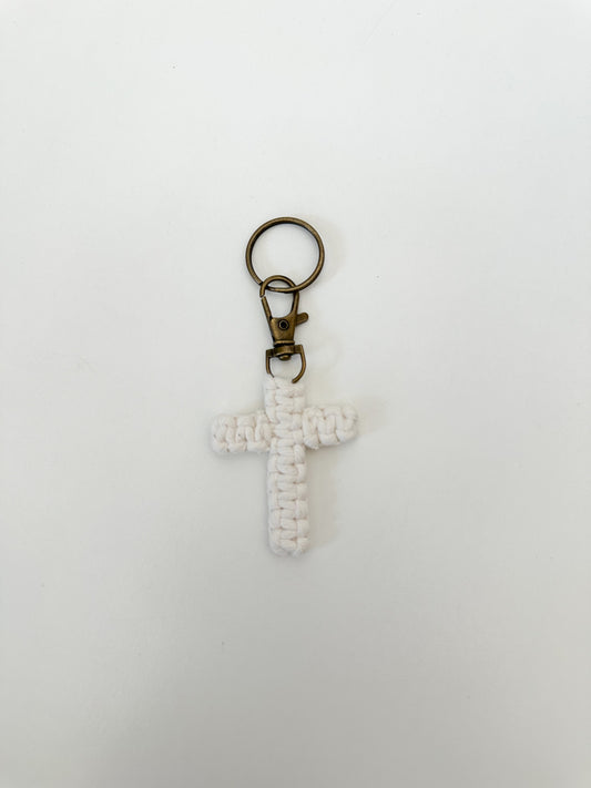 Macrame Cross Keychain - Natural