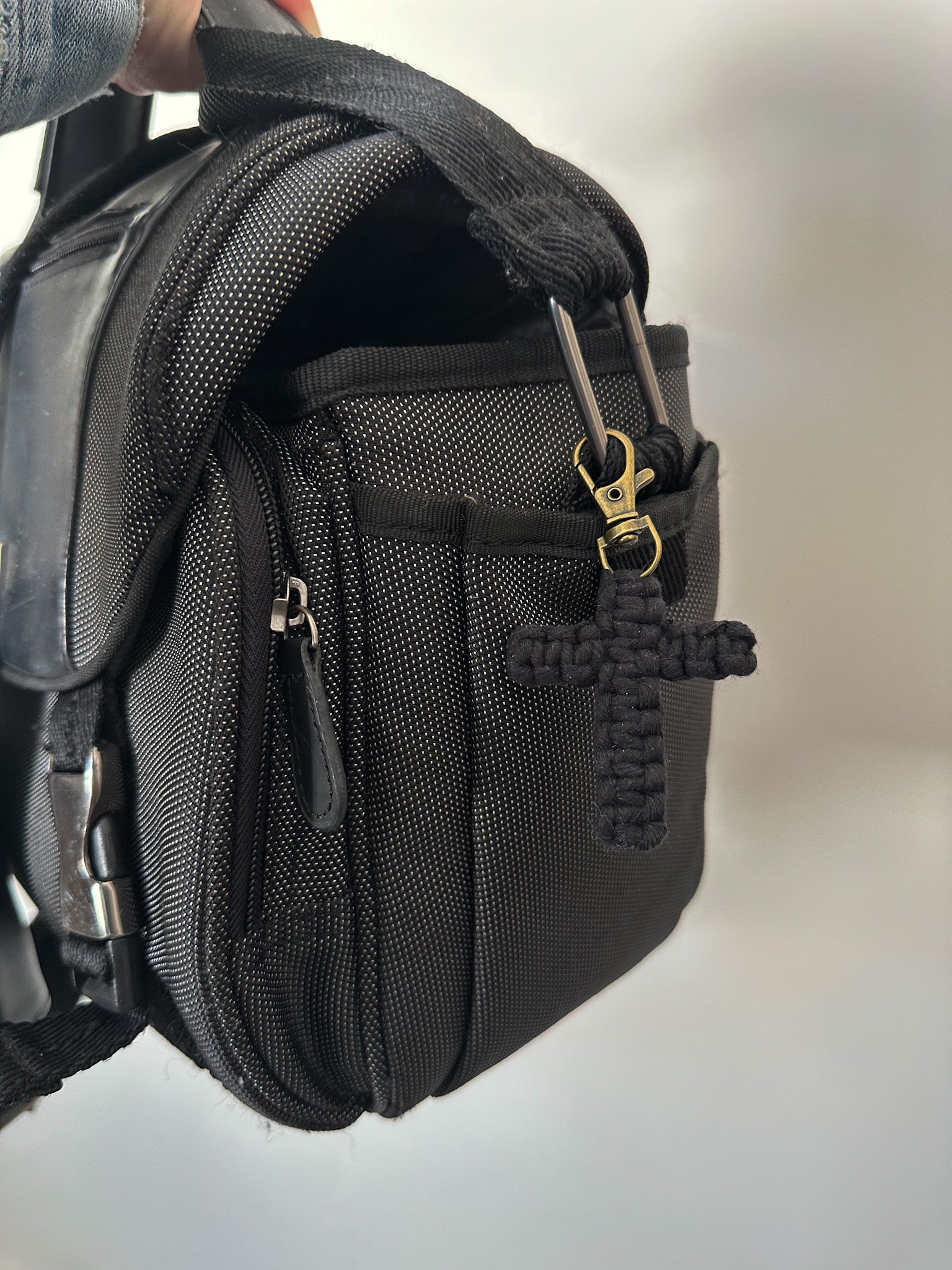 Macrame Cross Keychain - Black