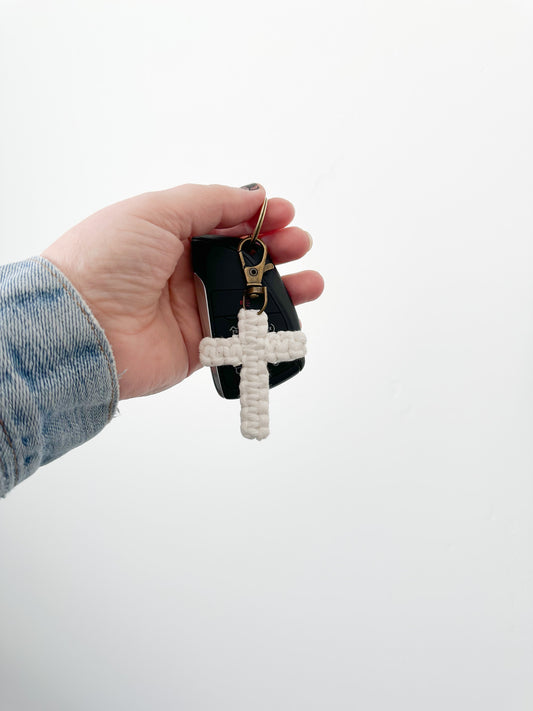 Macrame Cross Keychain - Natural