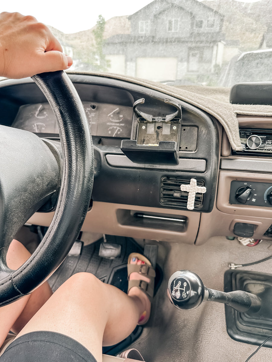 Macrame Cross Vent Clip - Handmade Christian Car Accessory